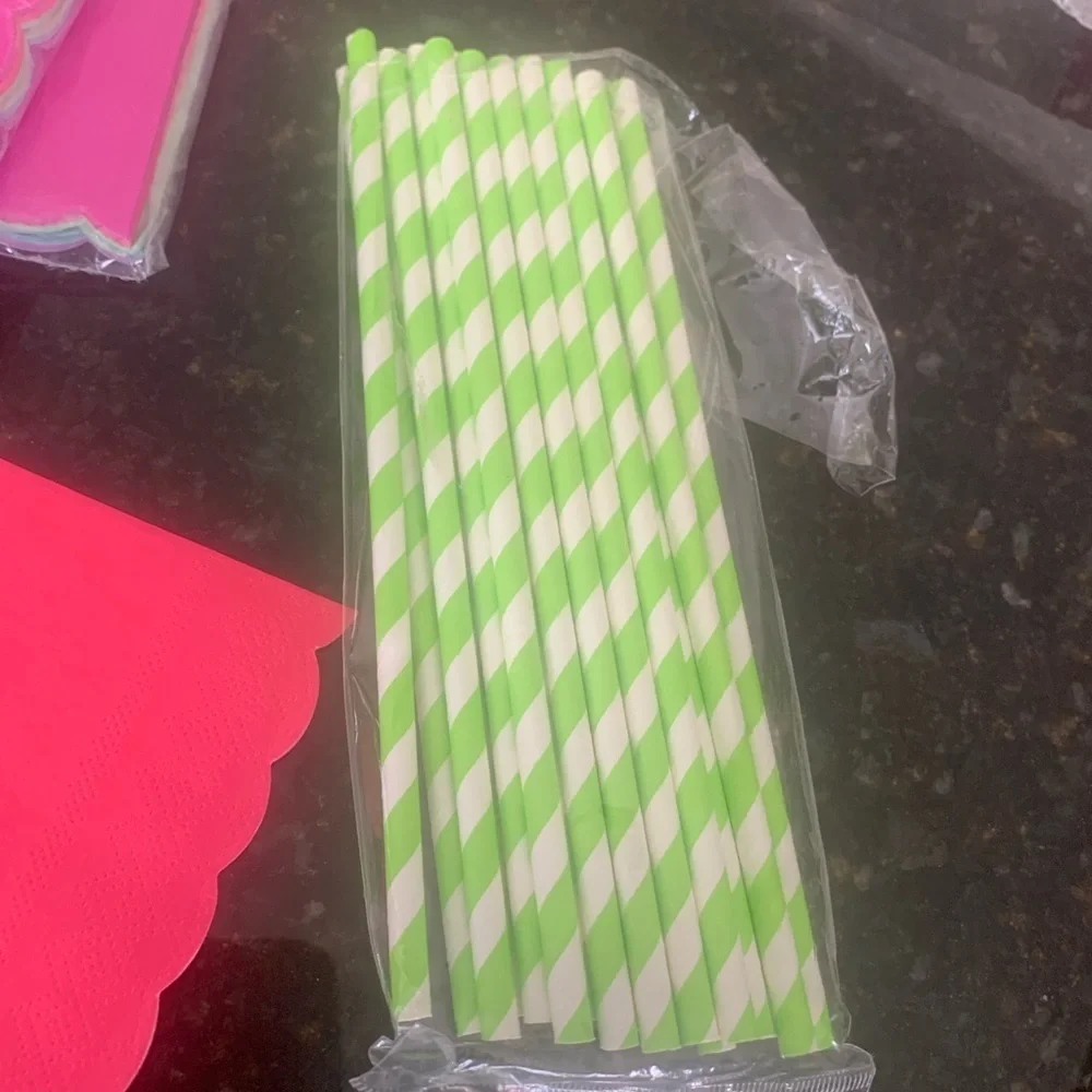 Party Drink Napkins & Striped Pink & Green Straws, cute bright colors, NWT,